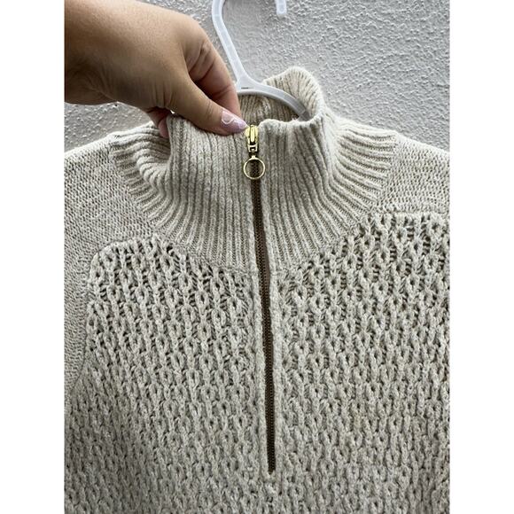 Tommy Hilfiger Womens Sweater Size Small Tan Open Knit 1/4 Zip - Picture 2 of 12